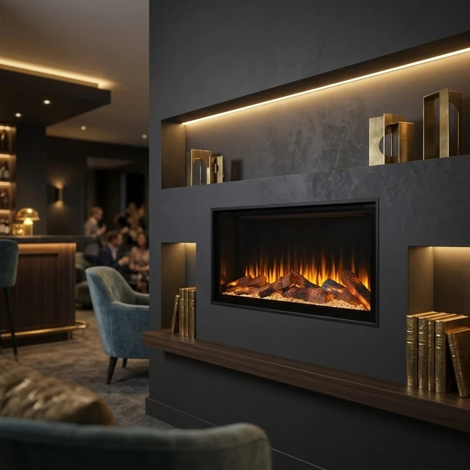 BUILT-IN ELECTRIC FIREPLACE WITH GLOWING LOGS high quality